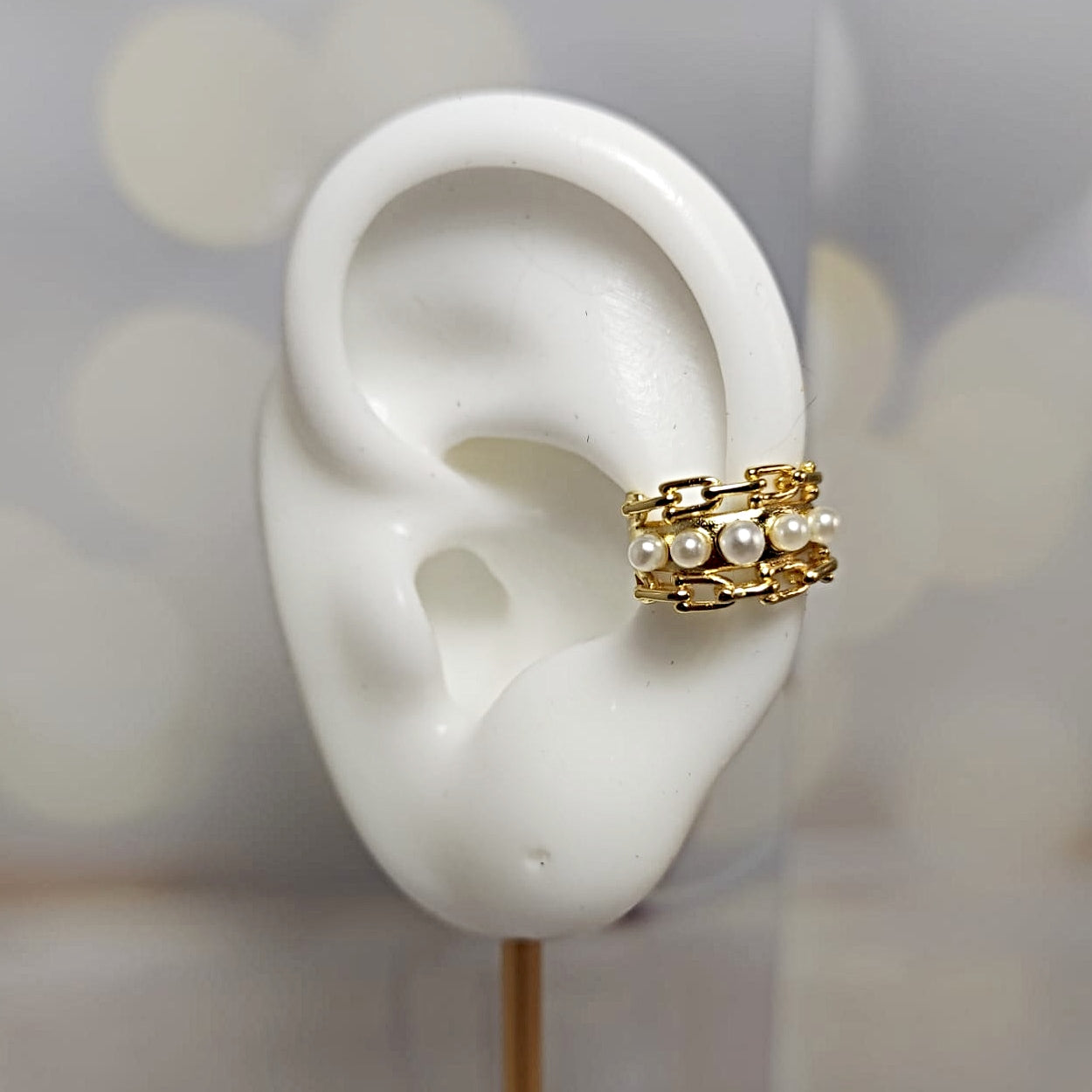 Earcuff perlitas dorado para mujer