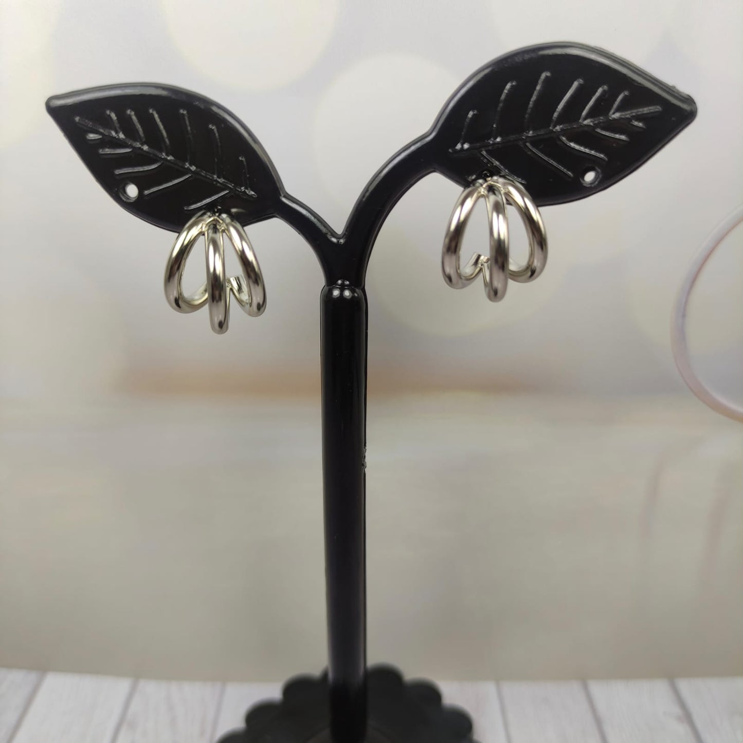 Candongas triples plateadas para mujer