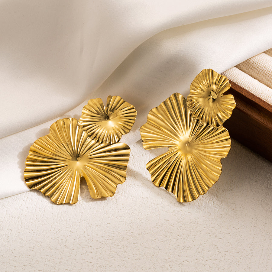 Aretes hojas loto dorados para mujer