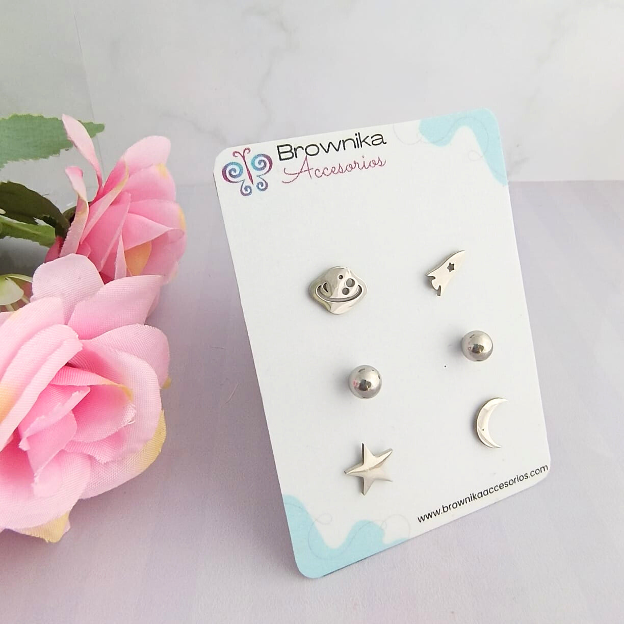 Set de topos mini para mujer plateados