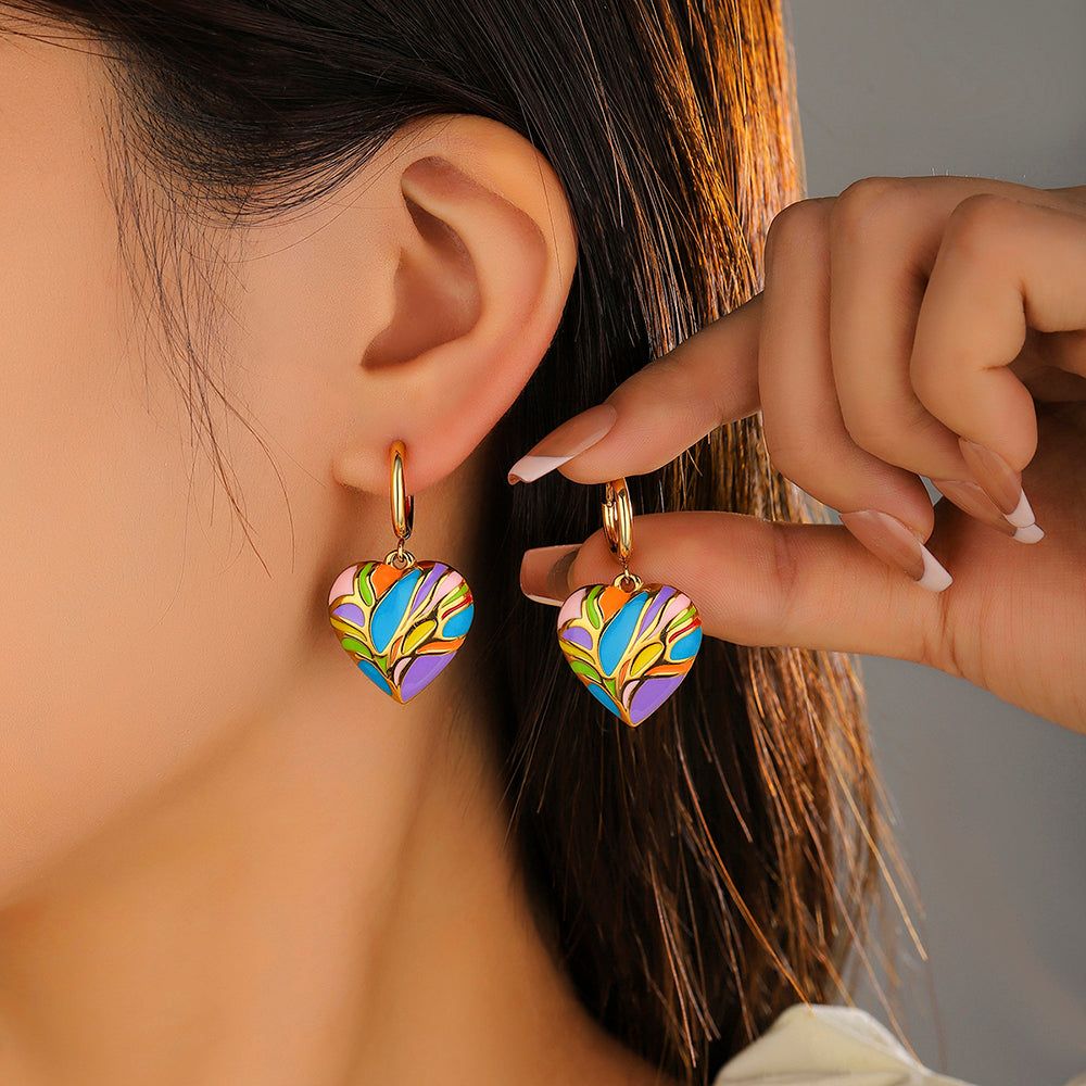 Aretes Corazón Medianos Multicolor