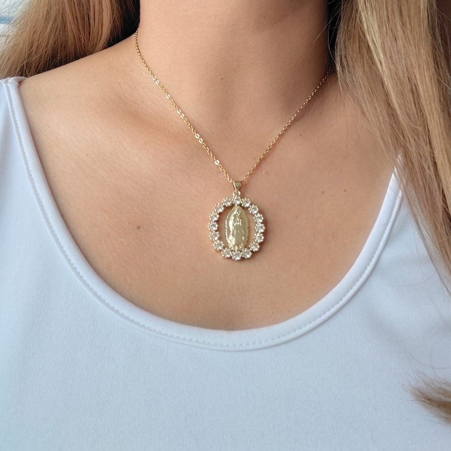Cadena para mujer con dije de Guadalupe, joyas religiosas