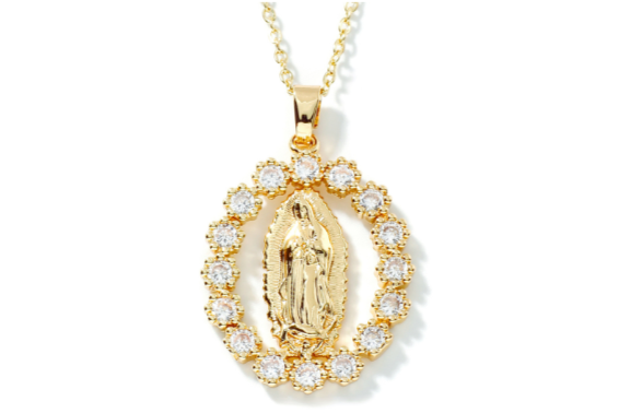 Collar Virgen de Guadalupe Dorada con Circones