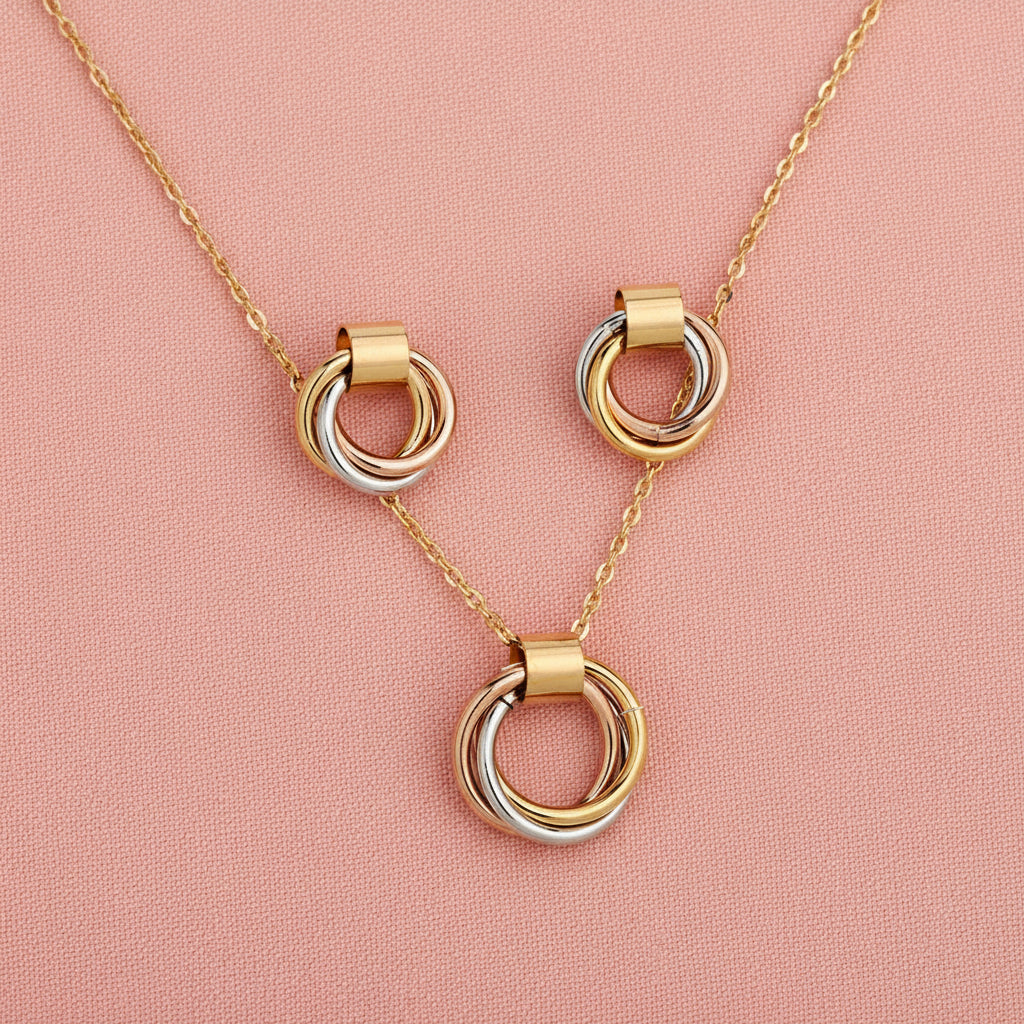 Set Collar + Aretes Aros Tricolor