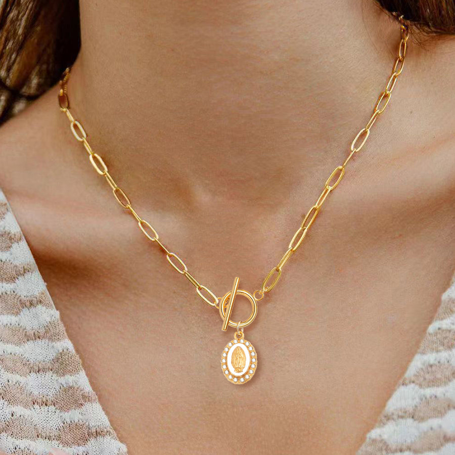 Collar Virgen de Guadalupe blanco incrustaciones Zircones brillantes & Topos