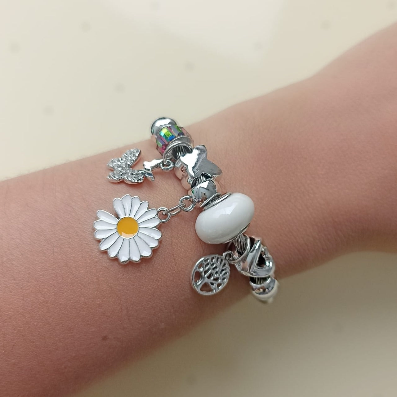 Pulsera plateada naturaleza para mujer