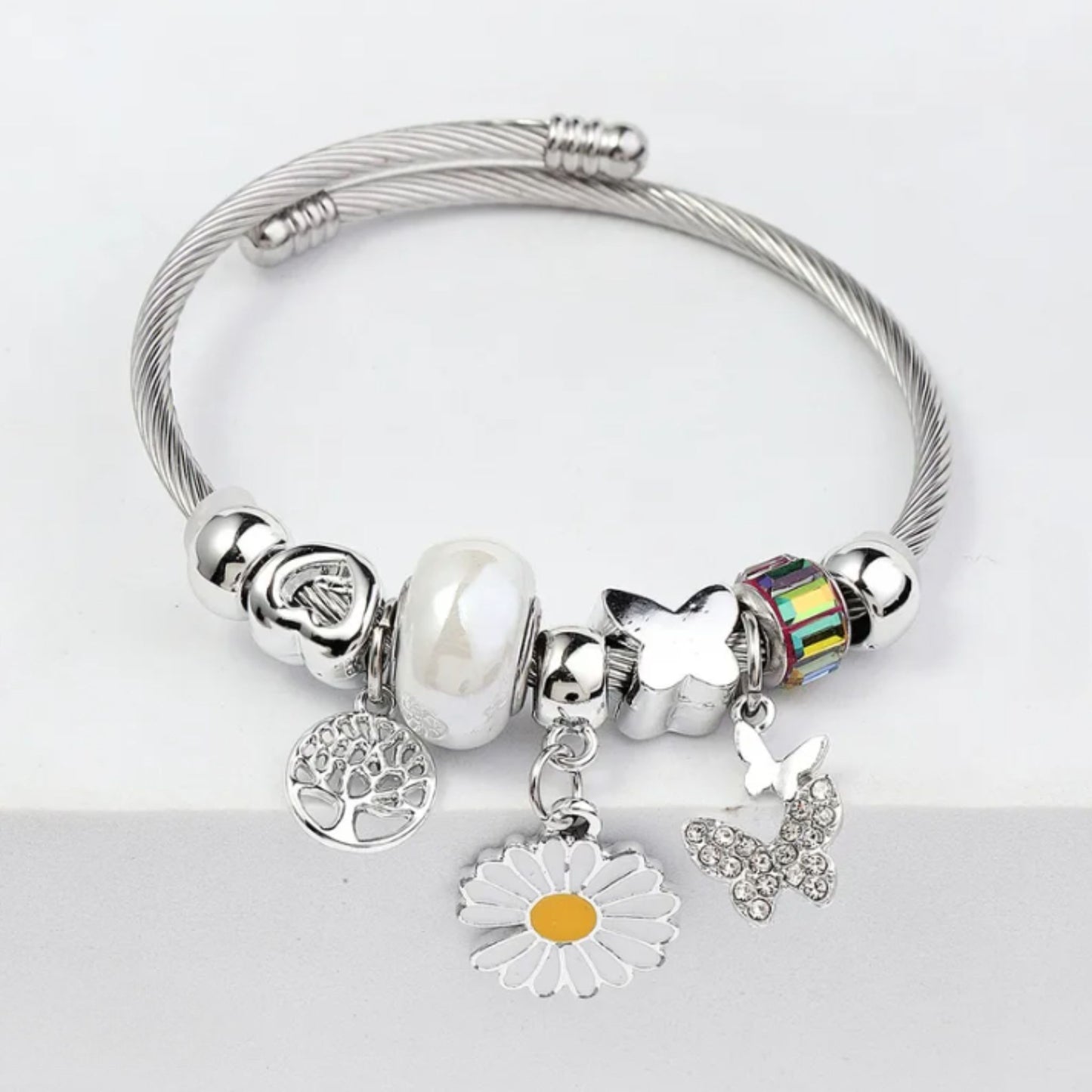 Pulsera plateada naturaleza para mujer