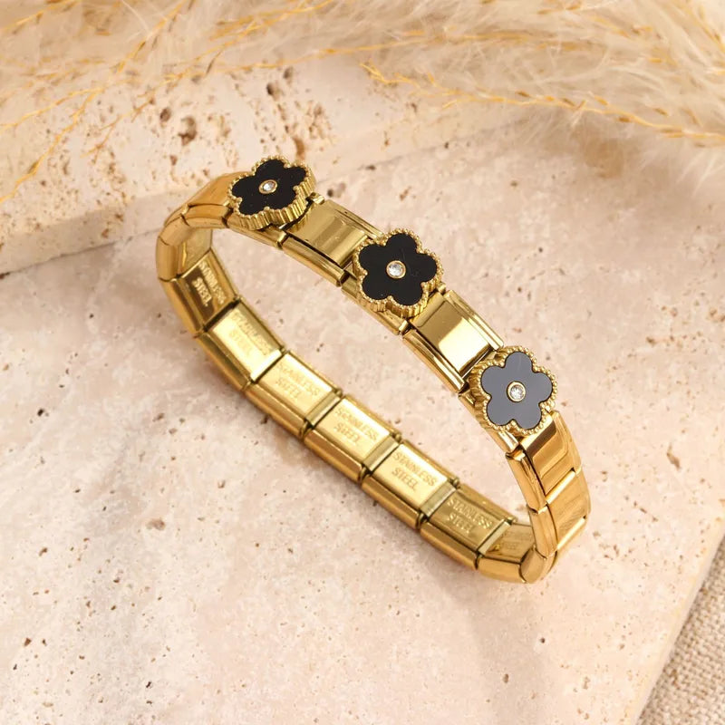 Pulsera flores dorada para mujer