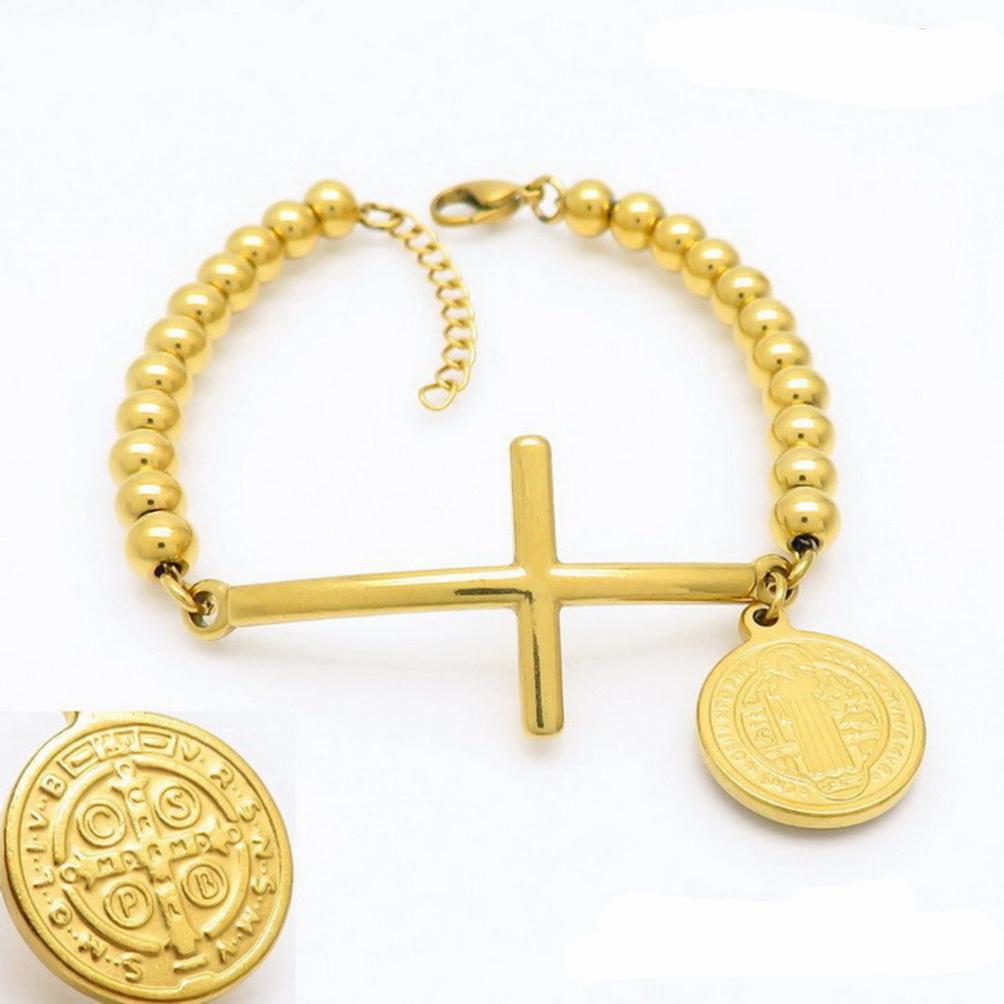 Pulsera religiosa dorada para mujer