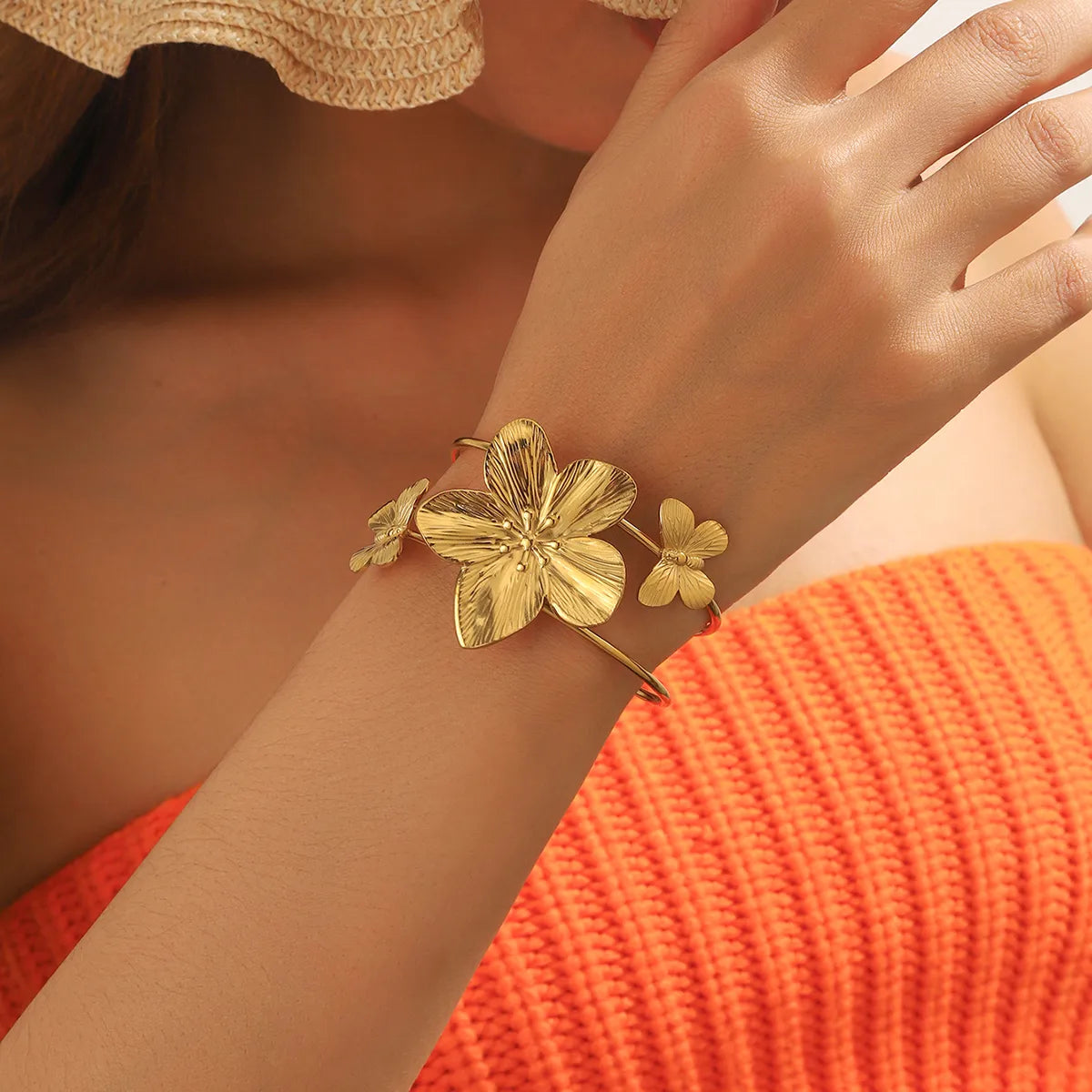 Brazalete Dorado Orquídea & Mariposas