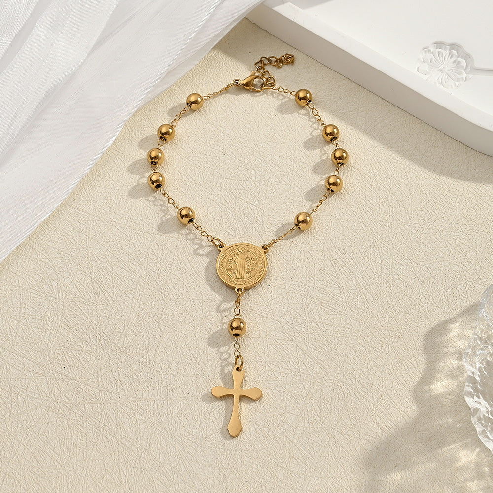 Pulsera Denario de San Benito con Cruz Dorada