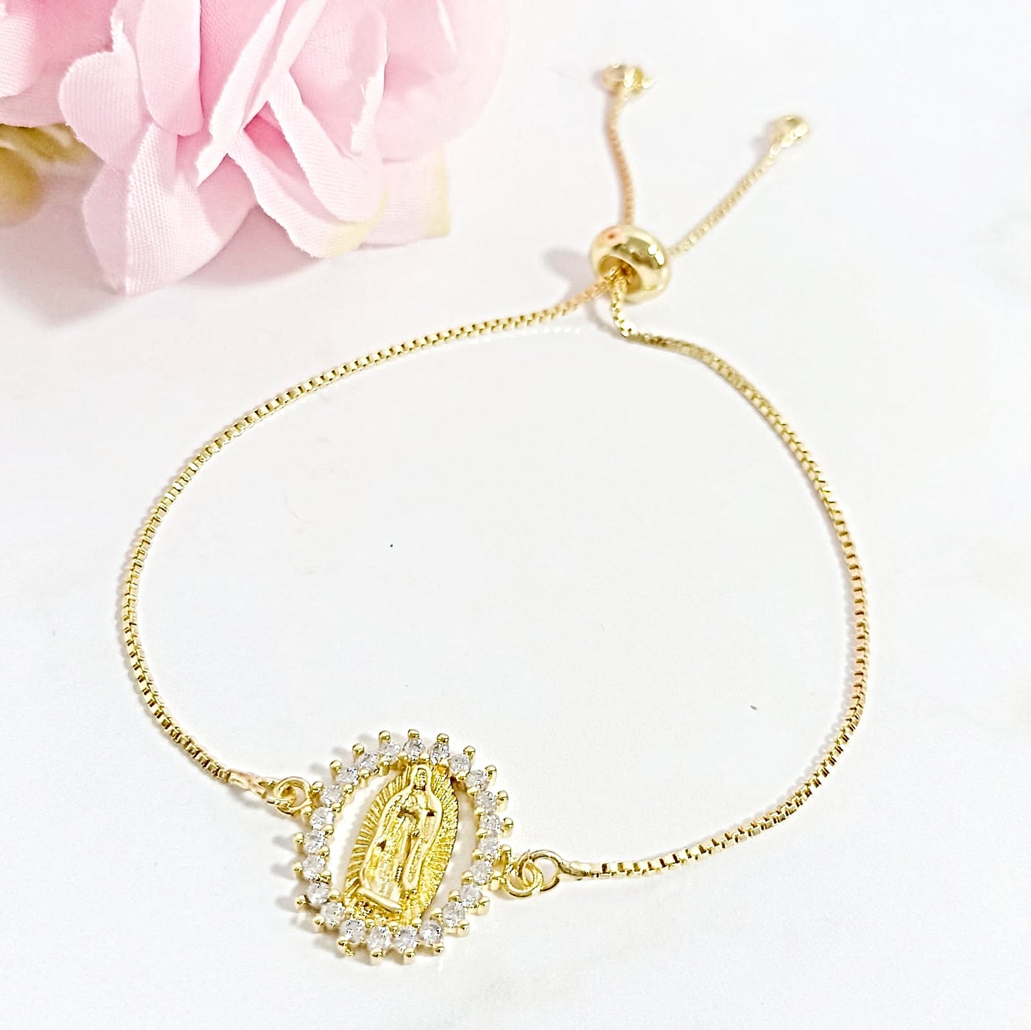 Pulsera virgen Guadalupe circones dorada para mujer