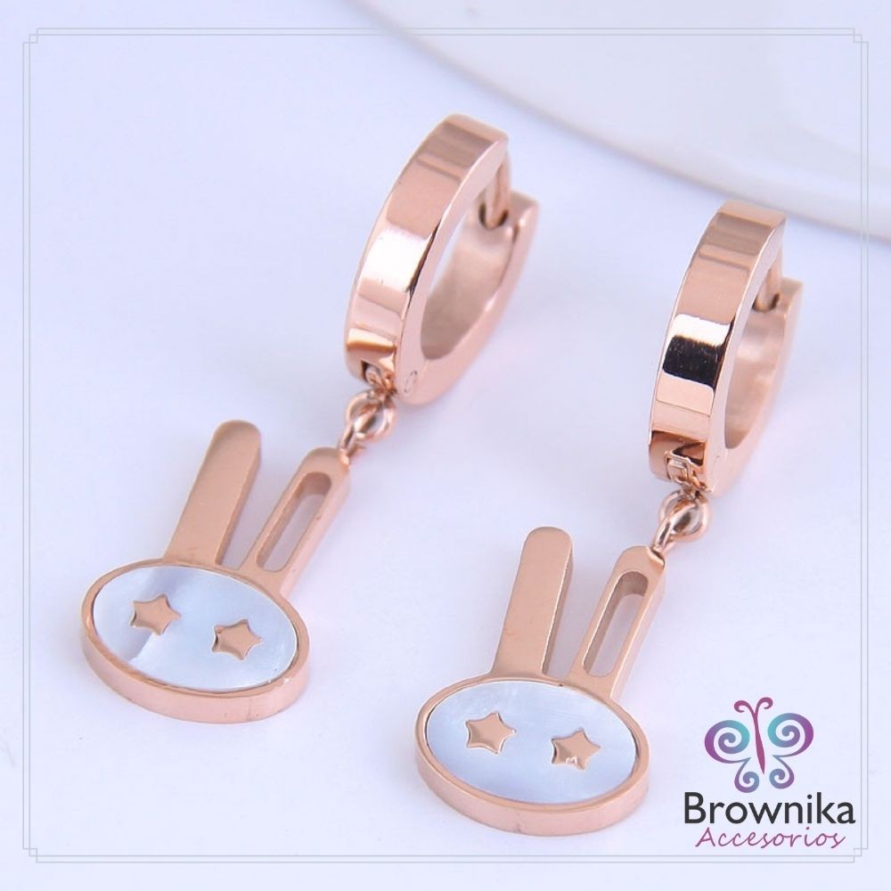 Aretes Conejos Acero Oro Rosa