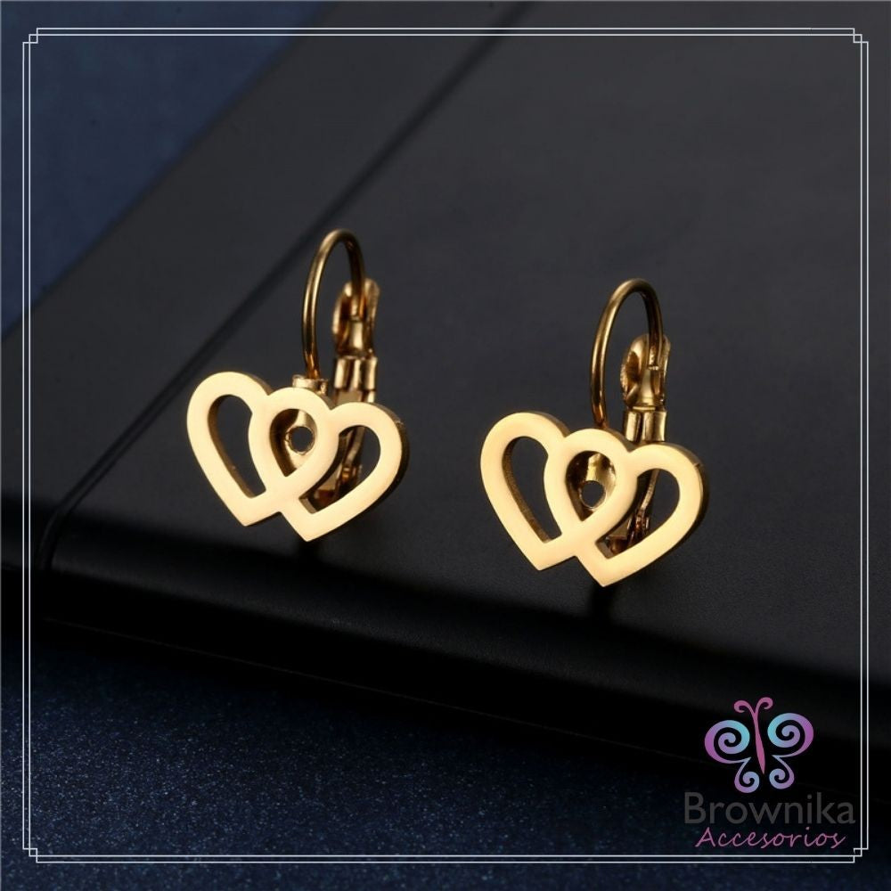 Aretes Doble Corazón Gancho Español
