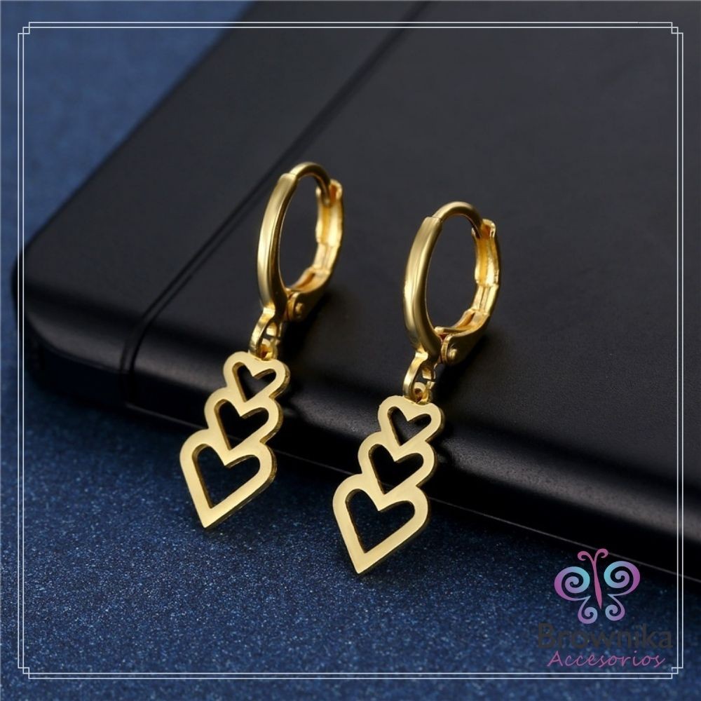 Aretes Tres Corazones Gancho Español