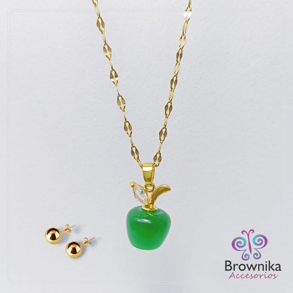Cadena Corta Manzana Jade Verde & Topos