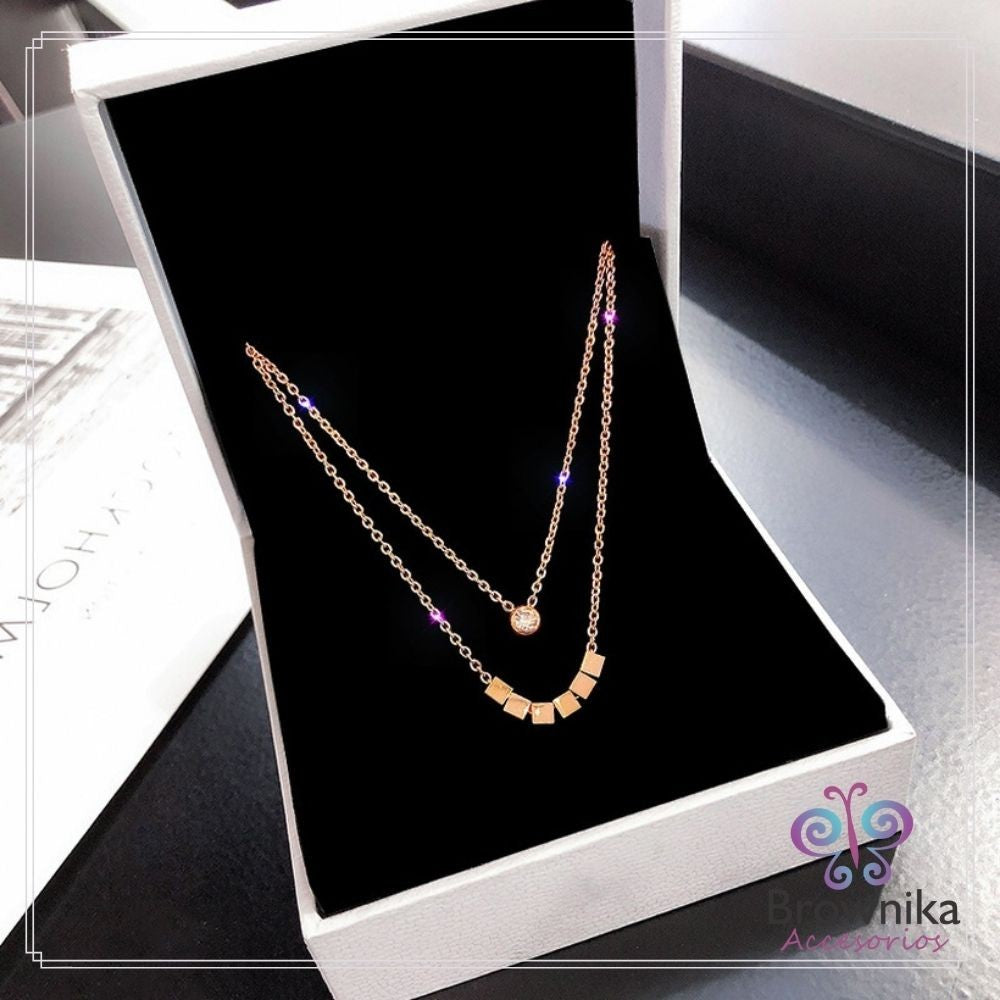 Cadena Corta Minimalista Doble Oro Rosa