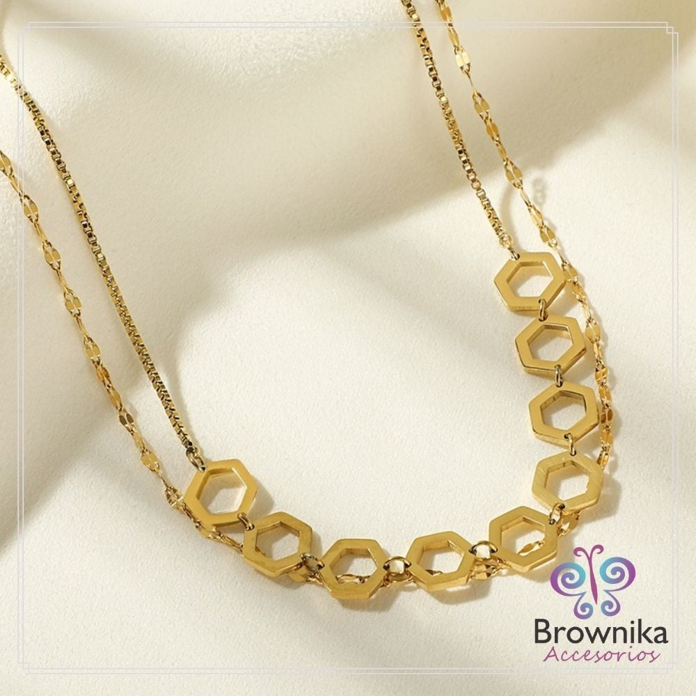 Cadena Doble Corta Hexagonos & Topos
