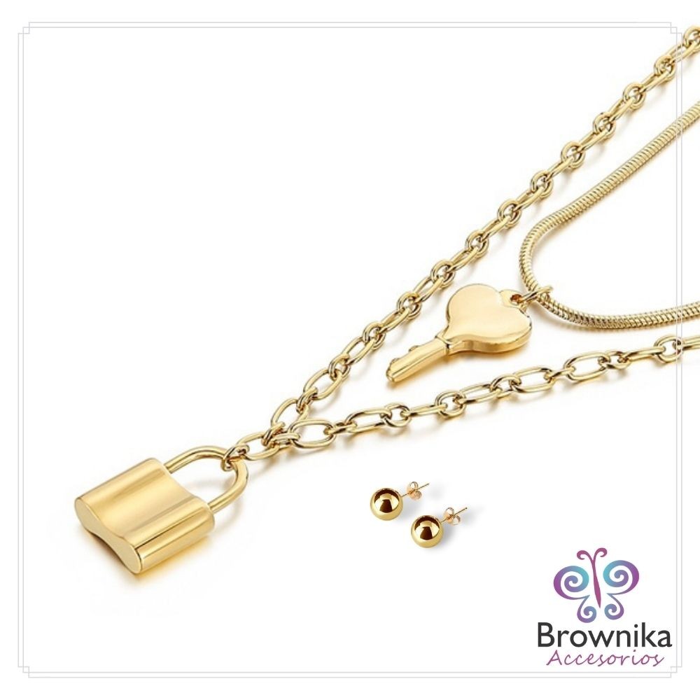 Cadena Doble Llave y Candado Dorada & Topos