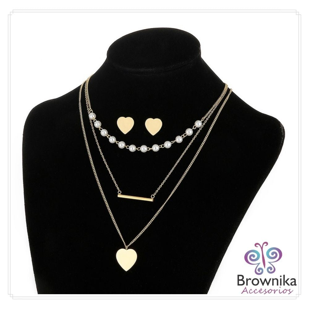 Cadena Triple Corazón, Perlas & Topos