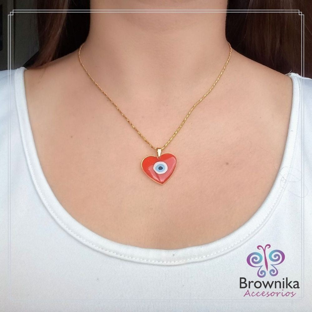 Set Cadena Corazón Rojo & Topos