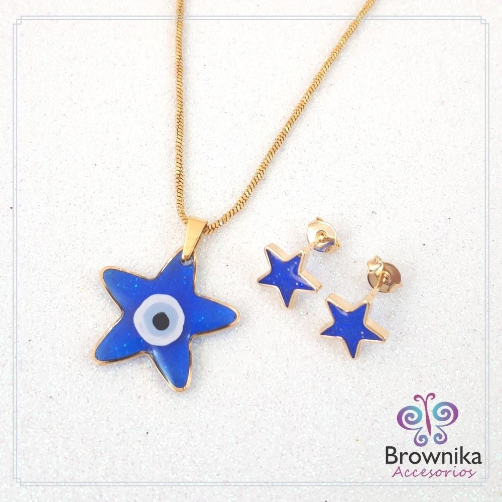 Set Cadena Estrellas Azules & Topos