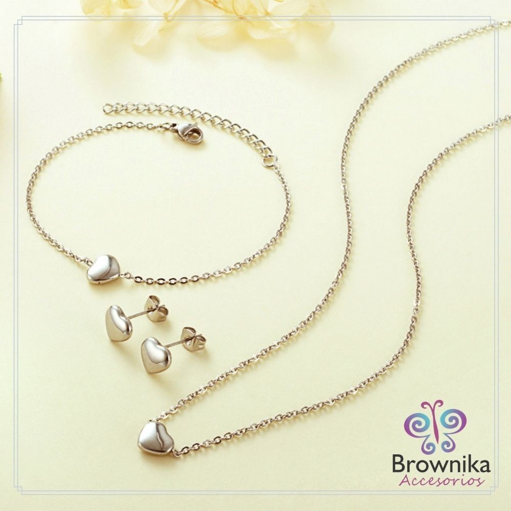 Set Plateado Minimalista Corazones