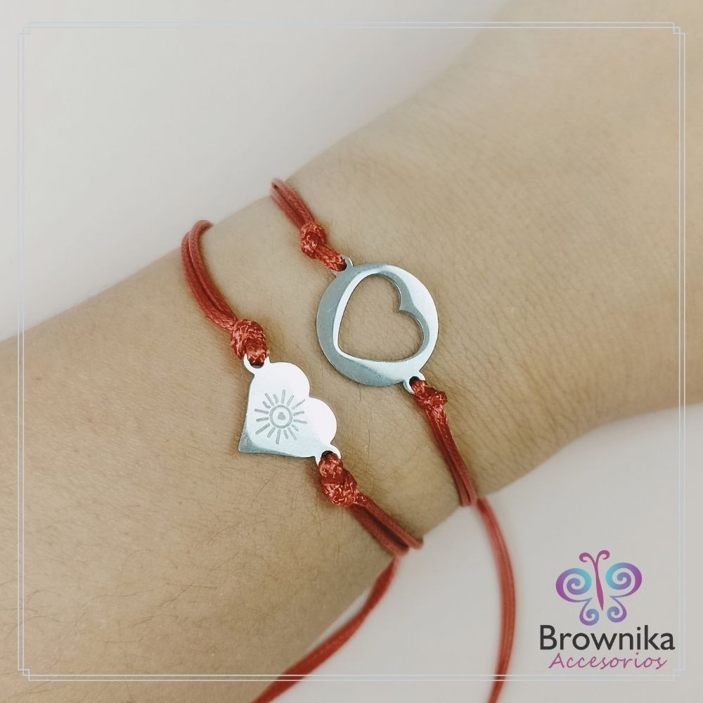 Set Pulseras Rojas Pareja Corazón