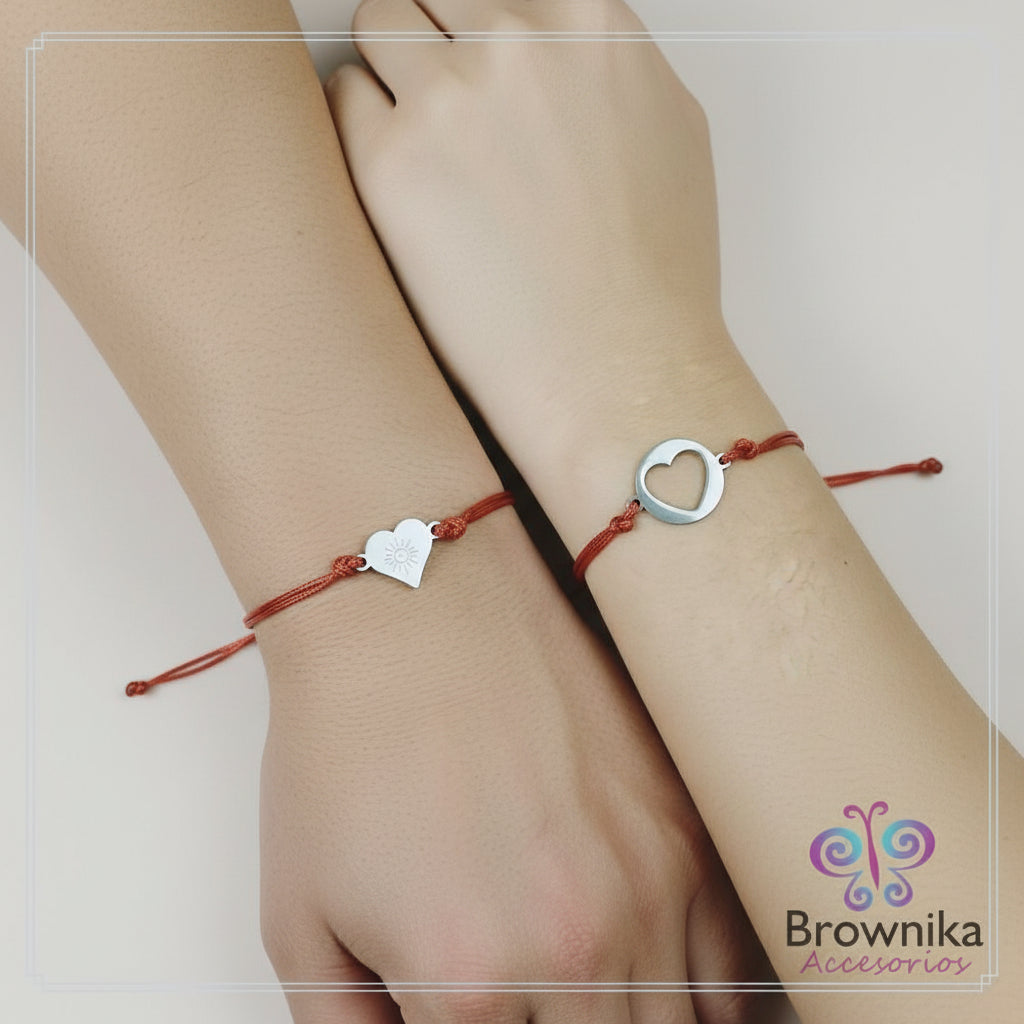 Set Pulseras Rojas Pareja Corazón