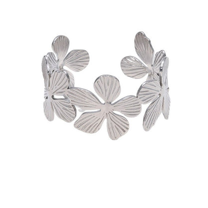 Brazalete Plateado Floral