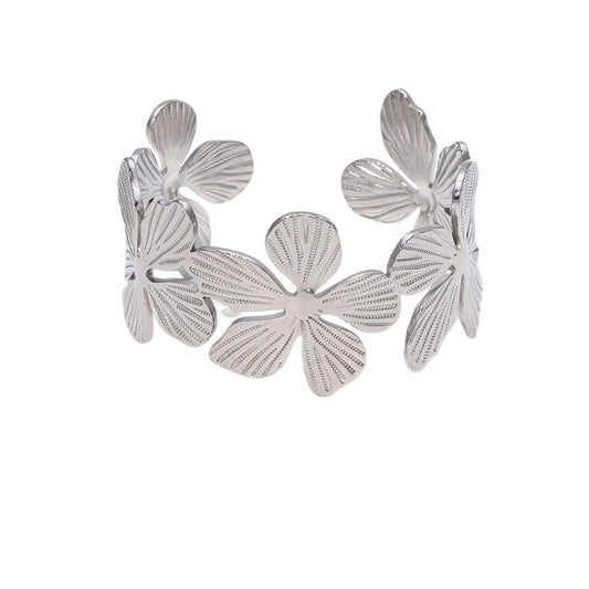 Brazalete Plateado Floral