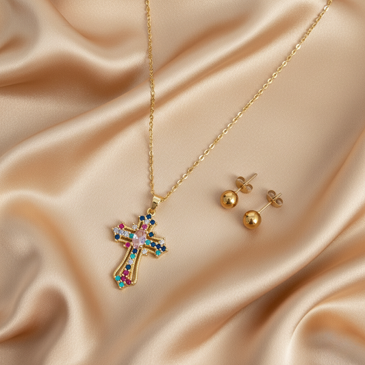 Cadena para mujer  con cruz y topos