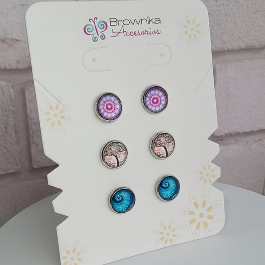 Set de Topos x3 Mandala, Estelar & Árbol de la Vida – Acero Hipoalergénico