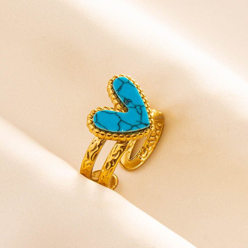 Anillo ajustable Dorado Corazón Turquesa