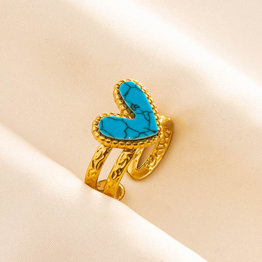 Anillo ajustable Dorado Corazón Turquesa