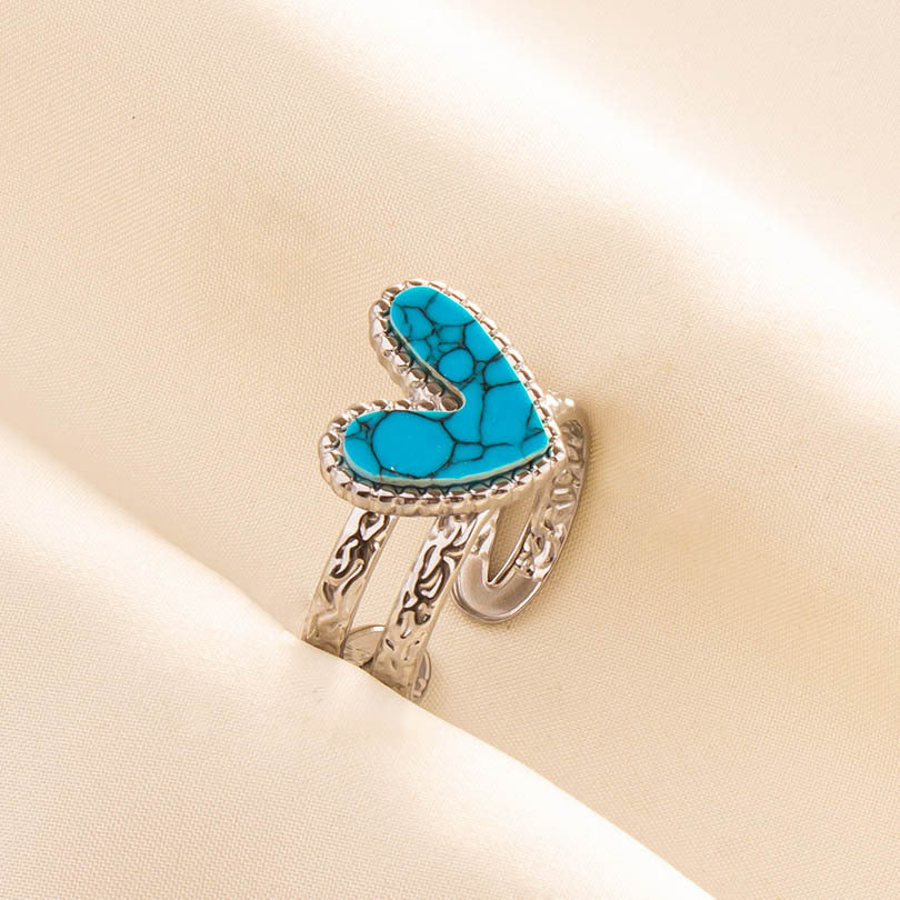 Anillo ajustable Plateado Corazón Turquesa