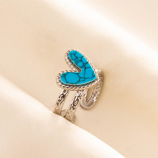 Anillo ajustable Plateado Corazón Turquesa