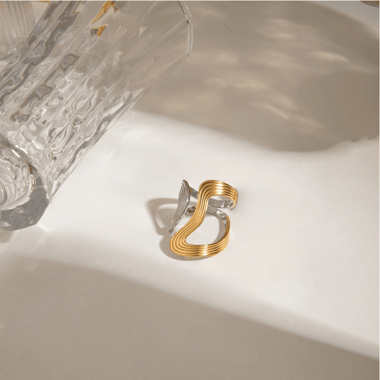 Anillo ajustable Asimétrico bicolor Chunky