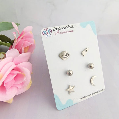 Set de topos mini para mujer plateados