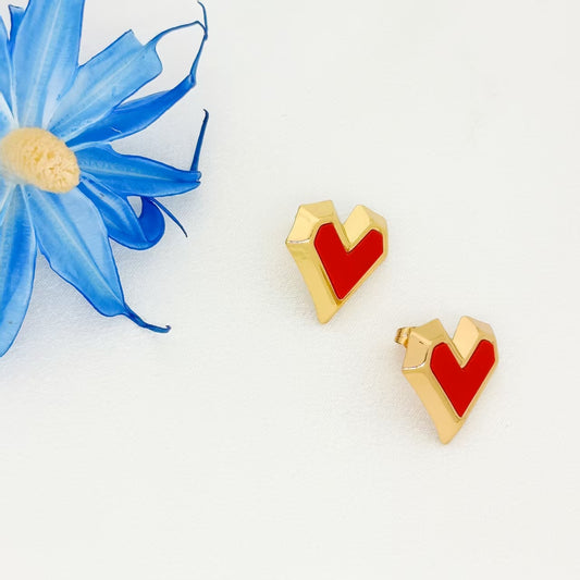 Topos Medianos Dorados en Forma de Corazón - Rojo