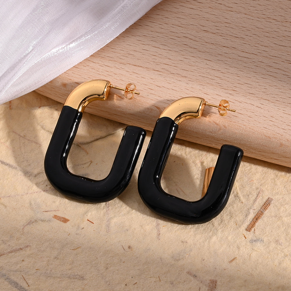 Aretes Geométricos U en Acero Inoxidable | Baño Oro 18k