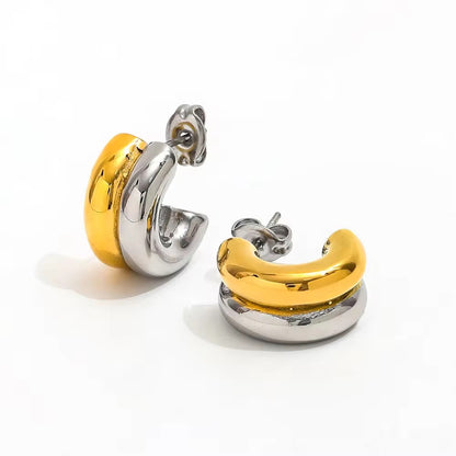 Aretes Bicolor Dorado y Plateado | Argollas Modernas