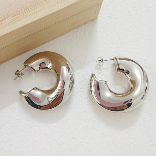 Maxiaretes Chunky Plateados Estilo Moderno