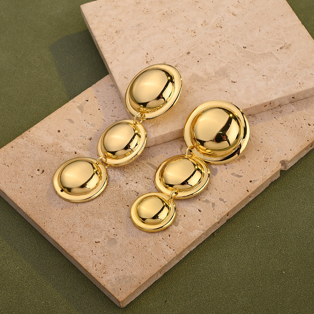 Aretes Dorados Colgantes de Círculos Estilo Elegante