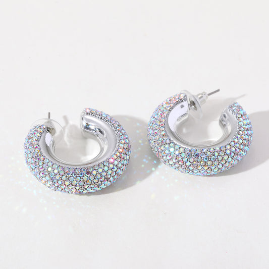 Candongas medianas con cristales — Plateado / Negro | Brownika Accesorios