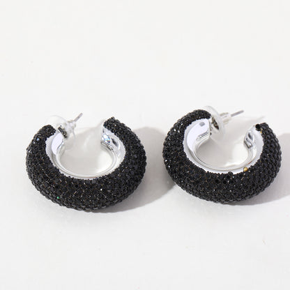 Candongas medianas con cristales — Plateado / Negro | Brownika Accesorios