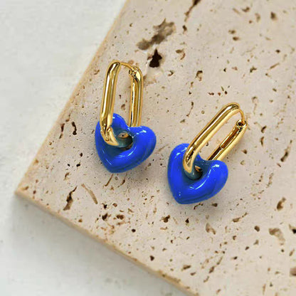 Aretes Huggies Corazón Blanco y Azul Acero