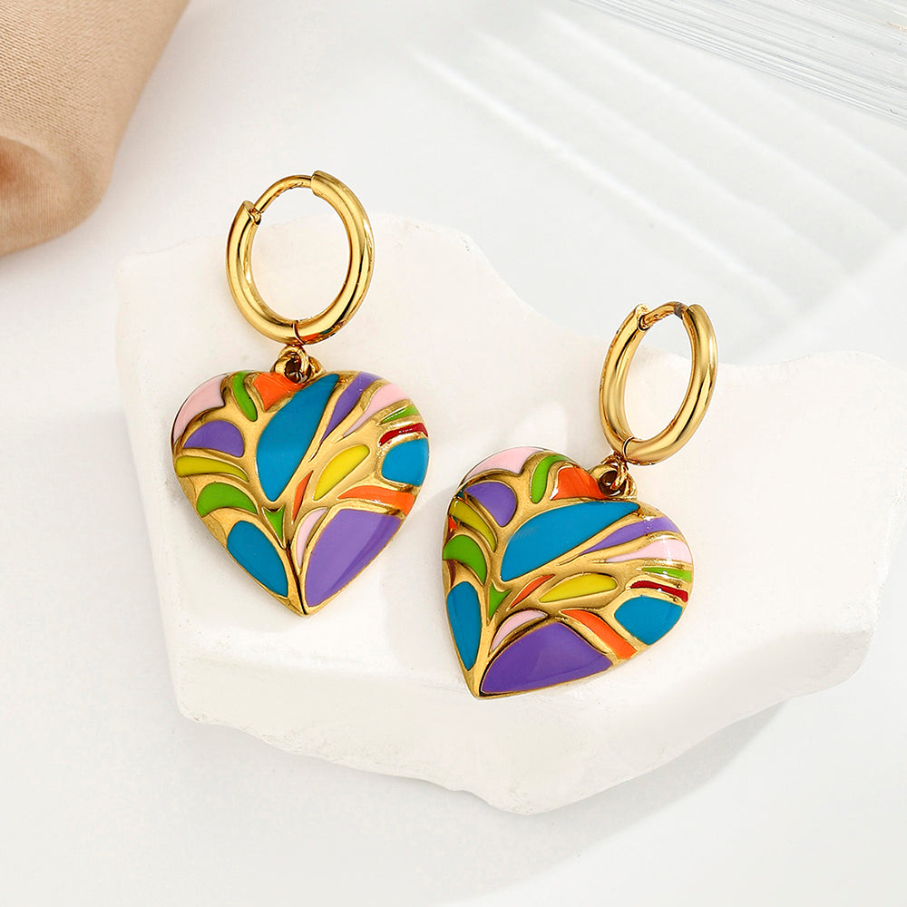 Aretes Corazón Medianos Multicolor