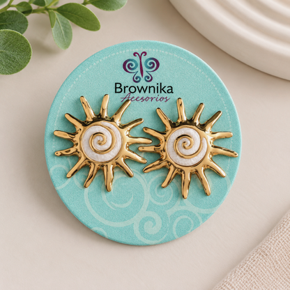 Aretes Sol dorados con espiral para mujer Brownika Accesorios