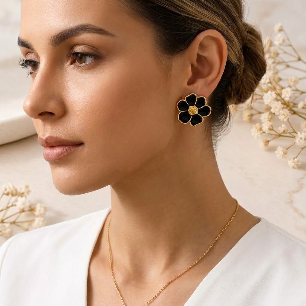 Aretes Flor negra Mujer